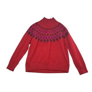 Ann Taylor Sweater Women's XXL Red Fair Isle Mock Neck Wool Blend Winter